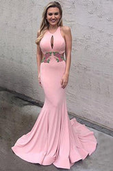 Open Back Halter Memaid Cheap Backless Long Prom Dresses