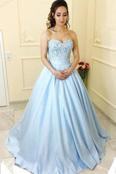 Sweetheart Neck Strapless Satin A-line Princess Long Prom Dresses