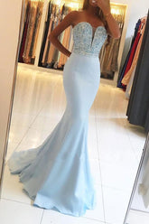 Light Mermaid Sweetheart Neck Beaded Bodice Long Prom Dresses
