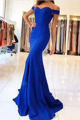 Simple Cheap Royal Blue Mermaid Long Prom Dresses with Train, Evening Dresses