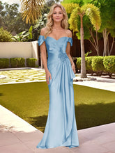 Off Shoulder Beading Ruffle Waist Satin Mermaid Mother of the Bride Dress