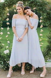 Blue Off The Shoulder Long Sleeves Short Bridesmaid Dresses Online