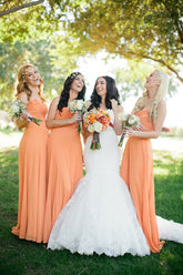 Cheap Sweetheart Peach Chiffon Long Bridesmaid Dresses Online