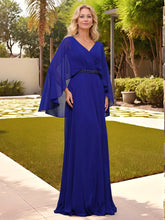 Chiffon Shawl Sleeve Mermaid Mother of the Bride Dress with Beaded Waist