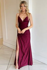 V-Neck Lace-Up Long Formal Dress with Slit
