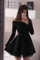 Mini Short Prom Dress Long Sleeve Black Homecoming Dresses