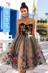 Sweetheart Short Prom Dress With Butterfly Lace Knee Length Homecoming Dress