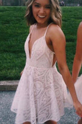 Cheap A-Line Spaghetti Strap Short Graduation Homecoming Party Dress