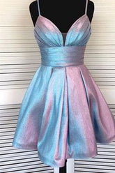 Spaghetti Strap Formal Dress Short V-neck Homecoming Dresses