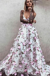 Floral Lace Beautiful Spaghetti Straps Long Prom Dress Evening Dress