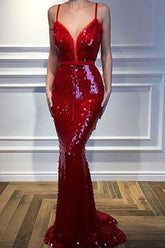 Spaghetti-Straps Mermaid 2019 Sequins Sleeveless Evening Gown