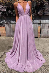 Backless Prom Dresses Spaghetti Straps A-line Sparkly Fashion Evening Dress