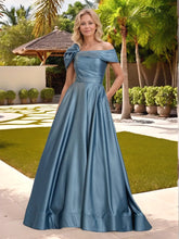 Asymmetric Shoulder A-line Satin Mother of the Bride Dress with Pocket