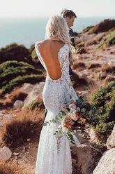Charming Long Sleeve See Through Lace Rustic Mermaid Wedding Dress