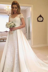 Simple Cap Sleeve Lace Modest Wedding Gown