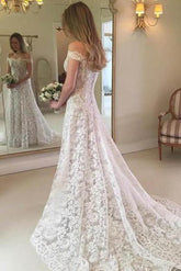Rustic Boho Off the Shoulder Lace Wedding Dress