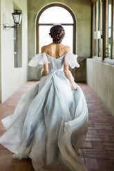 Off the Shoulder Ombre Beach Wedding Dresses