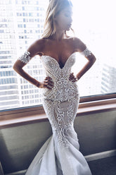 Cheap Mermaid Lace Wedding Dresses Sweetheart Neck Bridal Dress