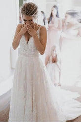 Lace Wedding Dresses with Court Train,Custom Made Wedding Gown