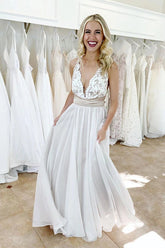 Elegant Tulle Criss Cross Deep V-Neck Wedding Dress with Waistband