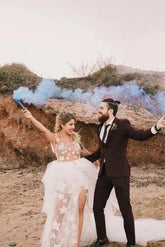 Unique See Through Ivory Stars Lace Pattern Bridal Dress Edgy Wedding Dresses