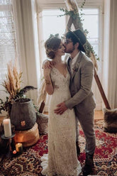 Lace Wedding Dress with Little Cap Sleeves Vintage Lace Pattern Bridal Dress