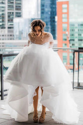 A-Line Scoop Long Sleeve Pearl Princess Wedding Dress With Backless