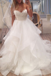Satin Ball Gown Sweetheart Organza & Ruffled Wedding Dresses