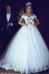 Simple Wedding Dresses Ball Gown Off-the-shoulder Floor-length Bridal Gown