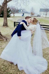 Tulle Long Sleeve Beaded Floral Lace See Through Boho Wedding Dresses