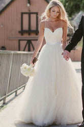 Simple Sweetheart Spaghetti Straps Custom Long Wedding Bridal Dresses