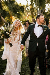 Sheath Bateau Long Sleeve Wedding Dresses Boho Country Bridal Dresses