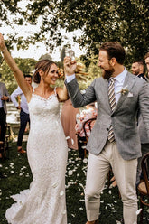 Spaghetti Straps Lace Mermaid Wedding Dresses Lace Romantic Bridal Dresses