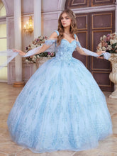 Floral Embroidery Shawls Cold Shoulder Luxury Ball Gown Lace Quinceanera Dress