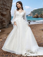 Long Sleeve Illusion Vintage Ball Gown Wedding Dress