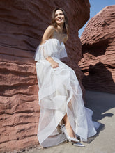 Embroidery Off Shoulder Ruffle Lace Ball Gown Outdoor Wedding Dress