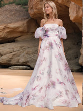 Floral Off Shoulder Organza A-line Wedding Dress