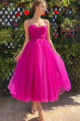 Organza A-line Sweetheart Pleated Tea Length Homecoming Dresses