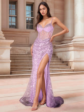 Sparkly Sheer V-Neck Evening Dress With Split