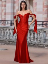 Off Shoulder Lace Up Bow Trumpet Prom Dress