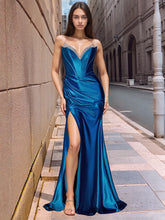 Strapless Satin Mermaid Long Prom Dress With Split
