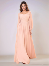 Long Sleeve Square Sheath Chiffon Bridesmaid Dress