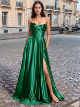 Strapless Bodice Slit Prom Dress with Pocket