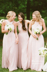 Chiffon A-line Floor Length Simple Long Bridesmaid Dresses