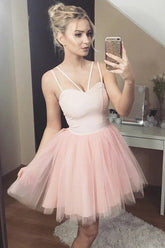Pink Tulle A-line Sweetheart Short Homecoming Dresses, Graduation Dresses