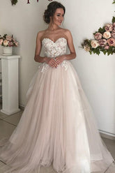 Romantic Tulle Lace A-Line Sweetheart Boho Wedding Dresses, Bridal Gown