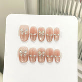 10pcs Flash Cat Eyes Press on Nails with Rhinestone Long Lasting Safe Waterproof False Nails for Shopping Traveling Dating