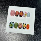 10pcs Handamde Press On Nails 3D Colorful Flower Designs False Nails Tips Glossy Short Square Wearable Summer Fake Nail Patches