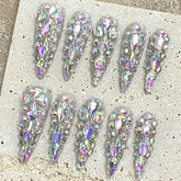 10pcs Full Shiny Diamond Handmade False Nails Light Luxury Long Pointed Press On Nails Full Cover Y2k Fake Nail New Year Gifts