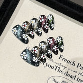 10pcs Colorful Painting Flower False Nails Handmade Aurora Black Press On Nails Detachable Almond Fake Nail Tips For Cool Girls